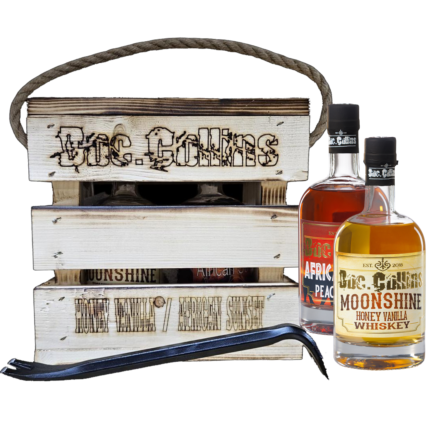 Box 2 - Honey Vanilla moonshine Whiskey en African Sunset peach
