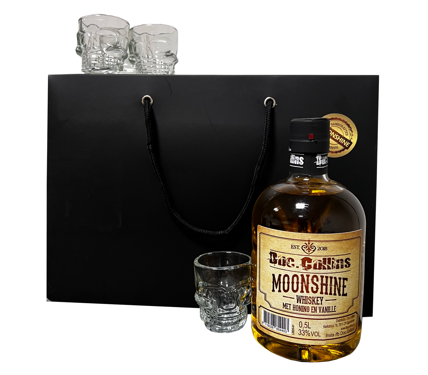 Moonshine cadeau verpakking incl.4 skull glazen